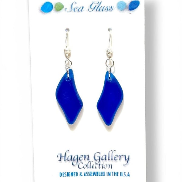 Tumbled Glass Earrings - Cobalt waves