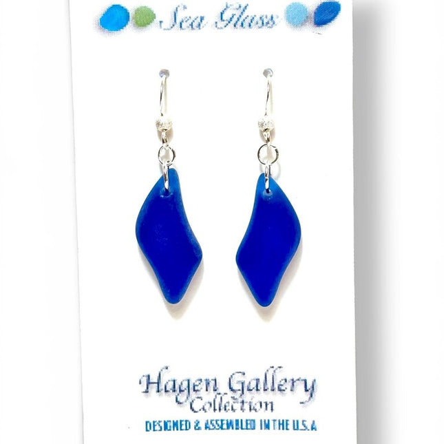 Tumbled Glass Earrings - Cobalt waves
