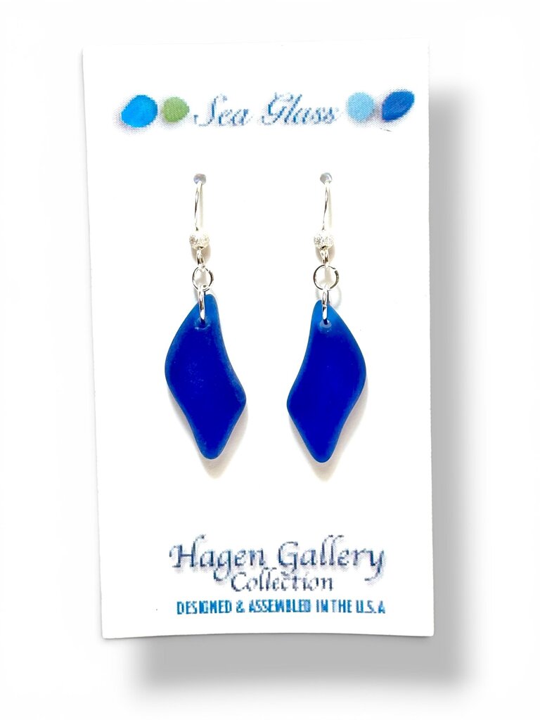 Tumbled Glass Earrings - Cobalt waves