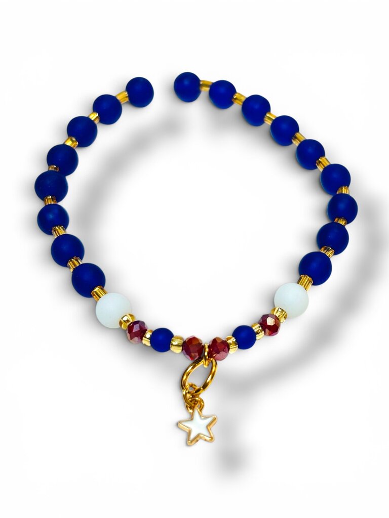 Tumbled Glass Bracelet - Charm - rwb w star charm