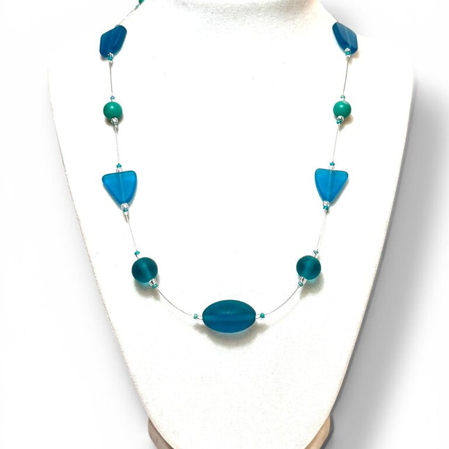 Tumbled Glass Necklace - Fl - Shades of teal