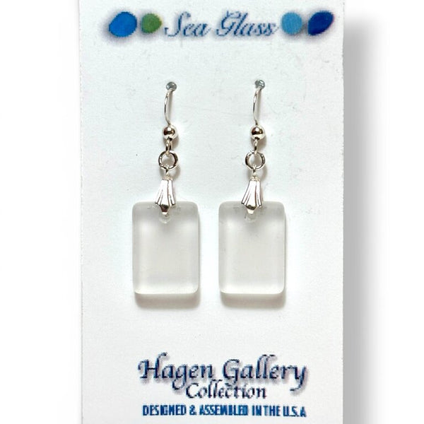 Tumbled Glass Earrings - white/clear Rectangle