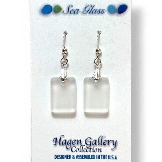 Tumbled Glass Earrings - white/clear Rectangle