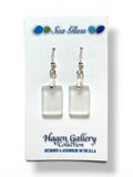 Tumbled Glass Earrings - white/clear Rectangle