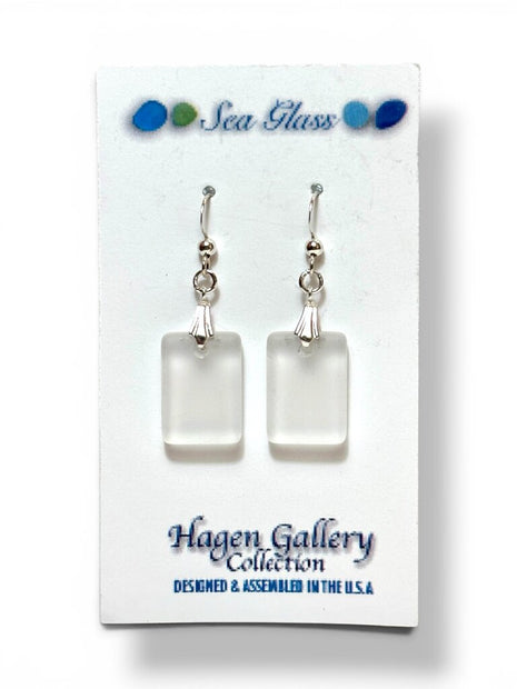 Tumbled Glass Earrings - white/clear Rectangle