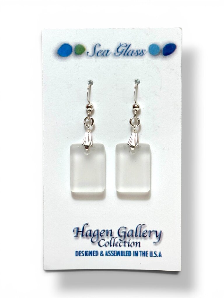 Tumbled Glass Earrings - white/clear Rectangle