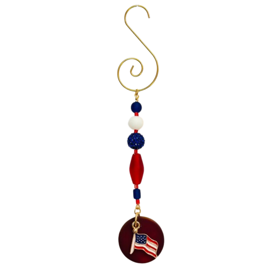 America 250 Ornament - Tumbled Glass Red w flag