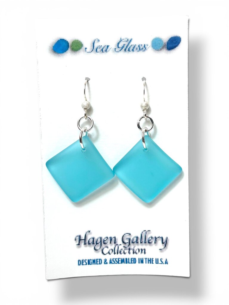 Tumbled Glass Earrings - Diamond - Aq