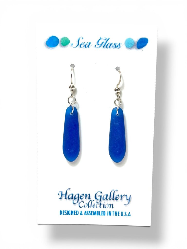 Tumbled Glass Earrings - daisy - cobalt