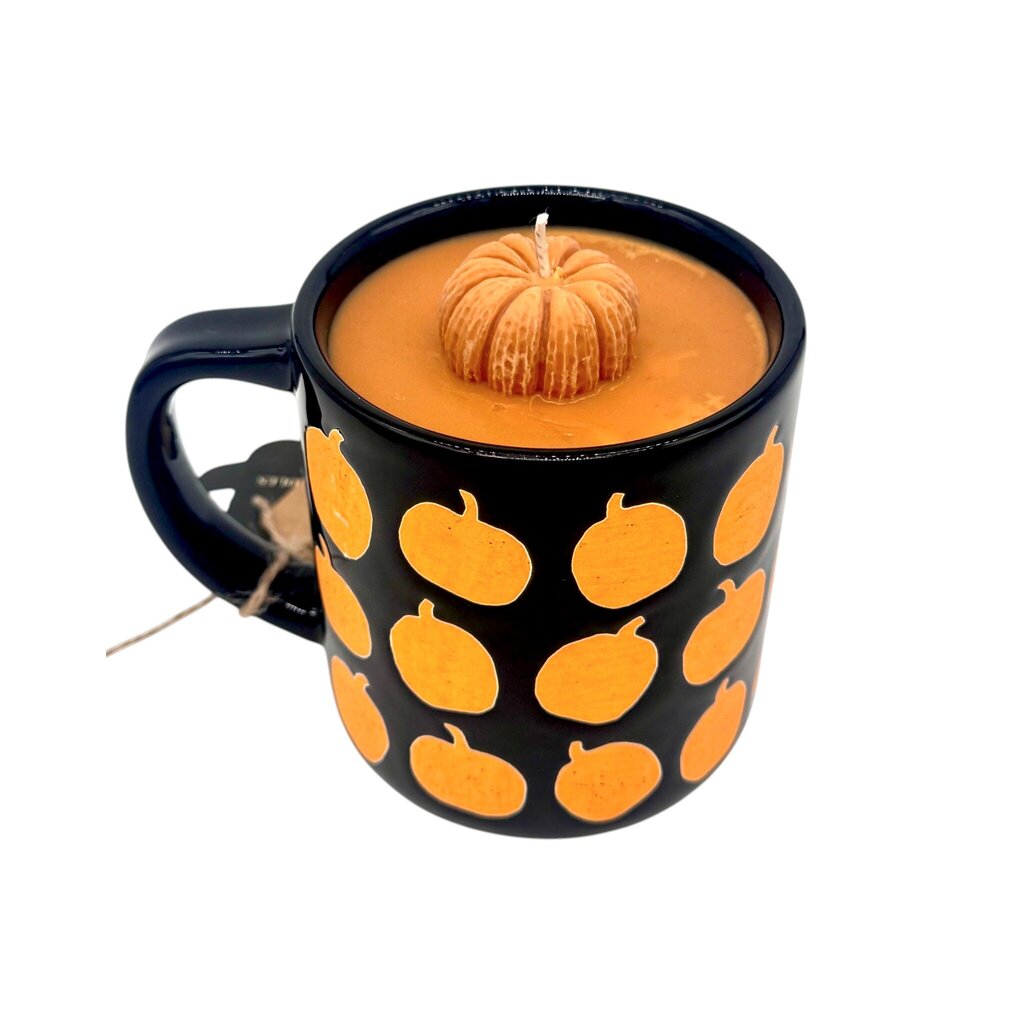 Pumpkin Spice Bread (Black Pumpkin Pattern Mug) - Mug Candle - 100% soy wax