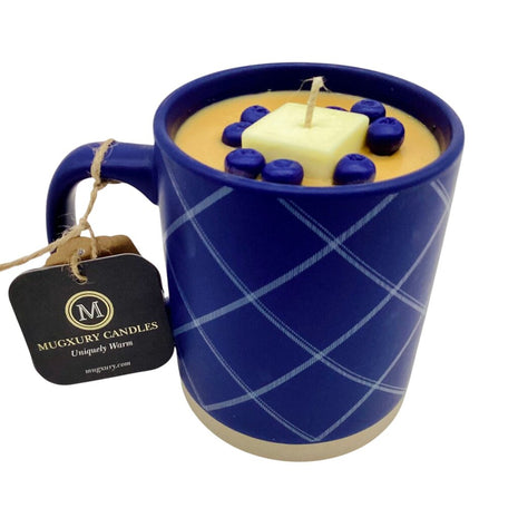 Blueberry Pancakes (Blue Crosshatch mug) - Mug Candle - 100% Soy Wax