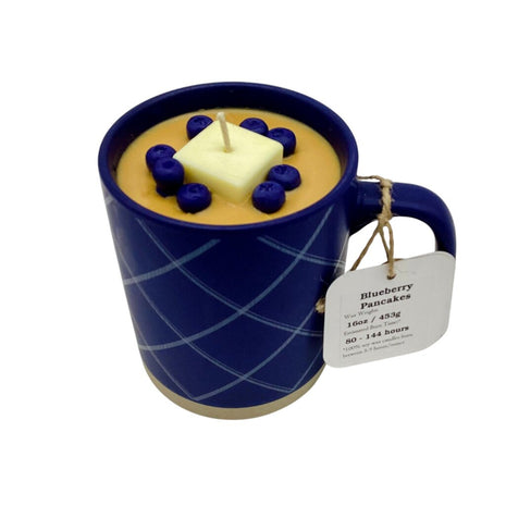 Blueberry Pancakes (Blue Crosshatch mug) - Mug Candle - 100% Soy Wax