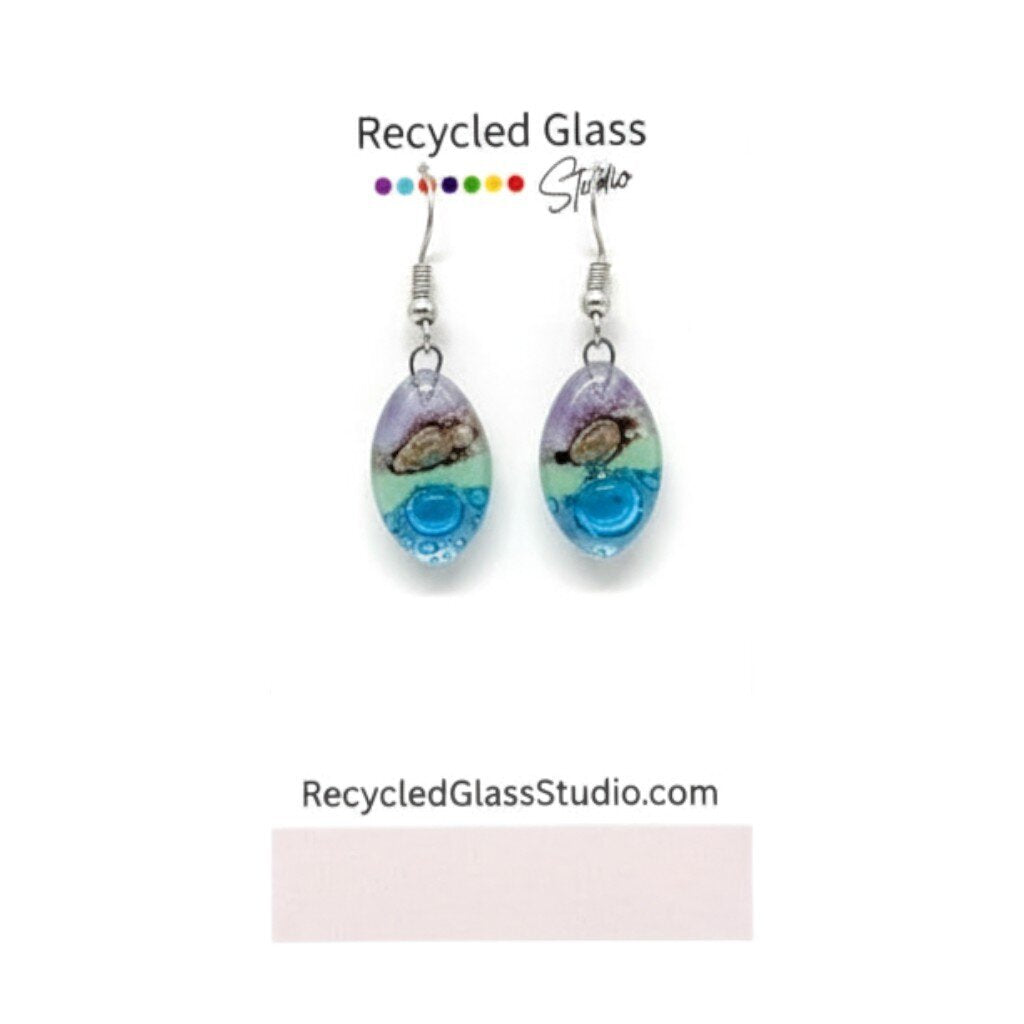 Purple|Green|Blue Bubbly Fused Glass Dangles