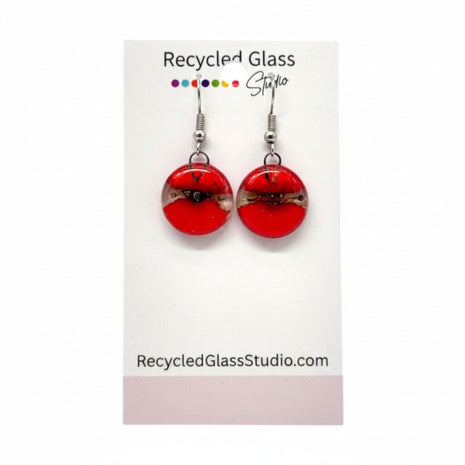Red with clear Bubbly Fused Glass Dangles