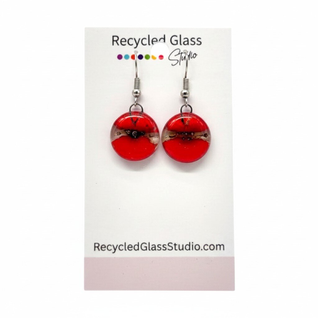 Red with clear Bubbly Fused Glass Dangles