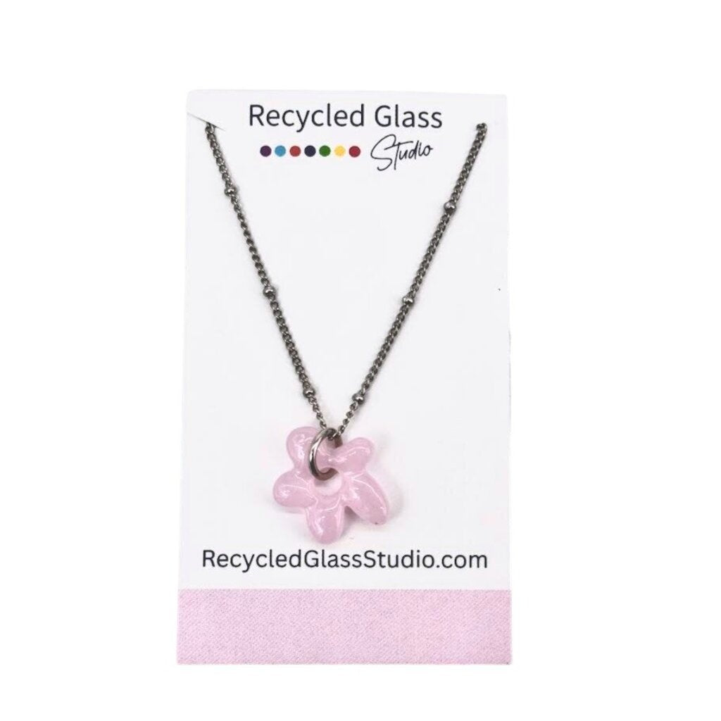 Pink Flower Fused Glass Necklace