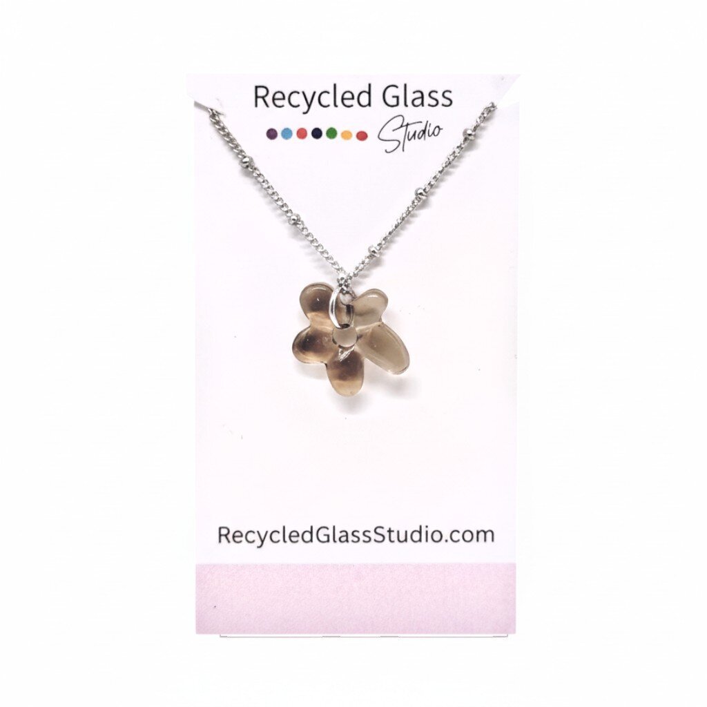 Grey Flower Fused Glass Necklace
