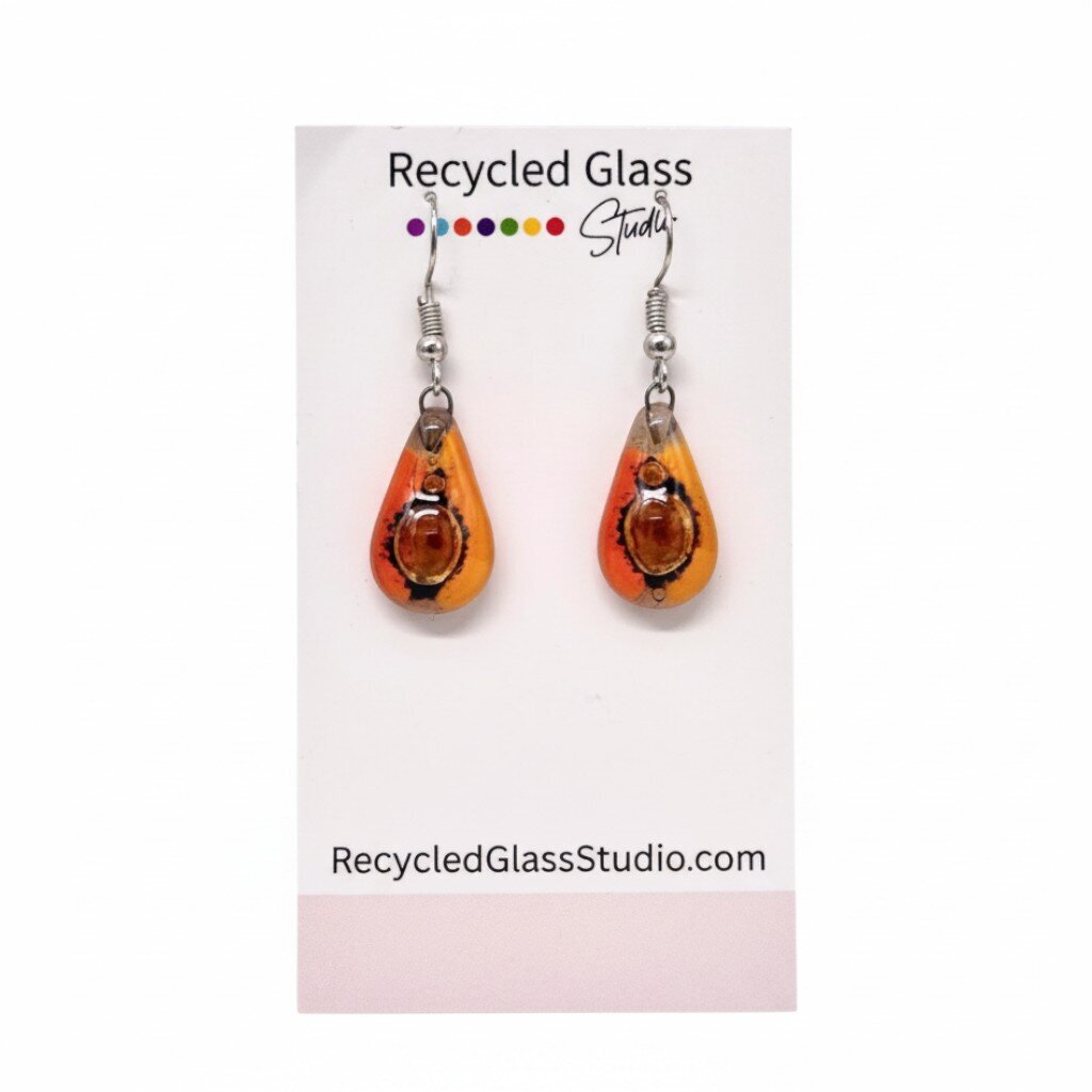 Orange Teardrop Fused Glass Dangles
