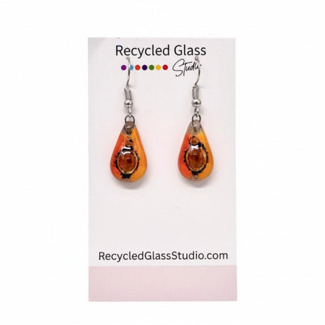 Orange Teardrop Fused Glass Dangles