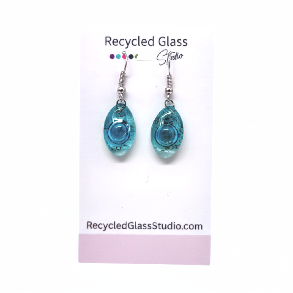 Blue on Clear Fused Glass Dangles