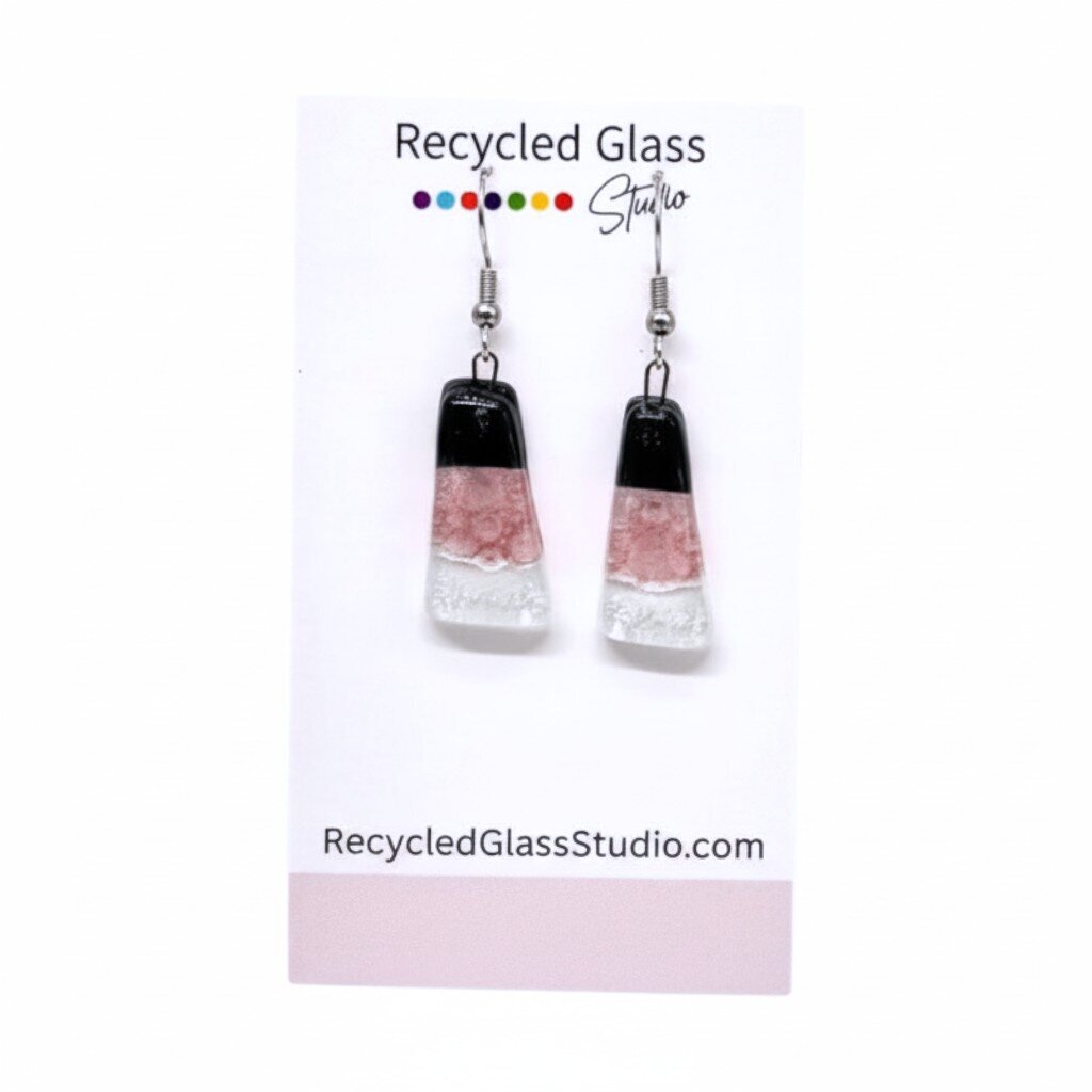 Black|Pink|white Fused Glass Dangles