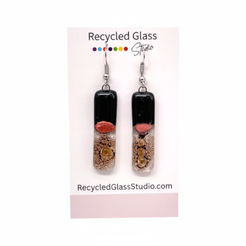 Black|Pink|Gold Fused Glass Dangles - Long Stack
