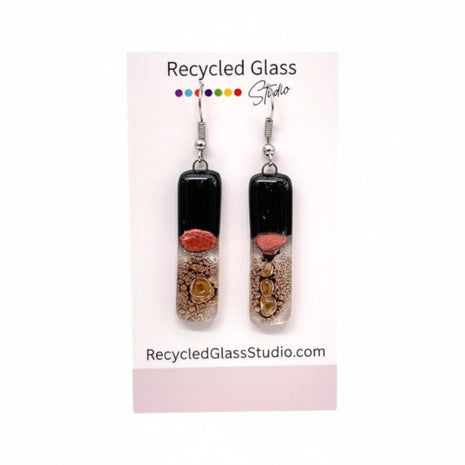 Black|Pink|Gold Fused Glass Dangles - Long Stack