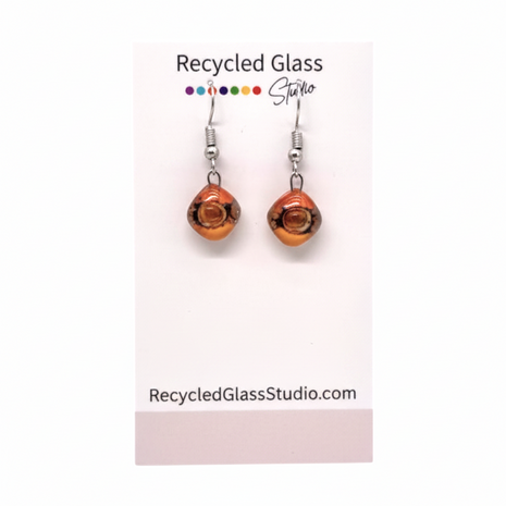 Orange|Brown Round Diamond Fused Glass Dangles