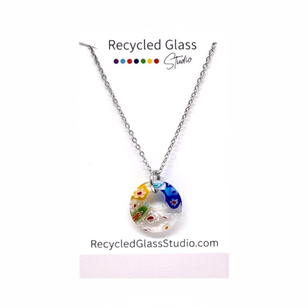 Colorful Millefiori Donut Fused Glass Necklace