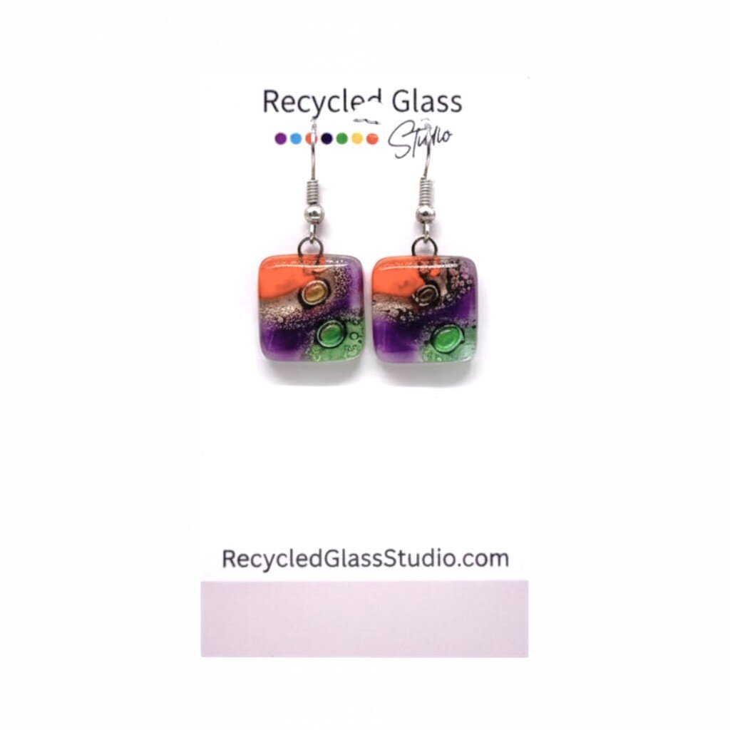 Orange|Purple|Green Fused Glass Dangles