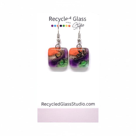Orange|Purple|Green Fused Glass Dangles