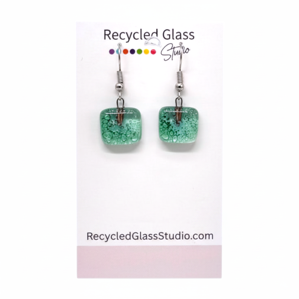 Green Bubbly Fused Glass Dangles
