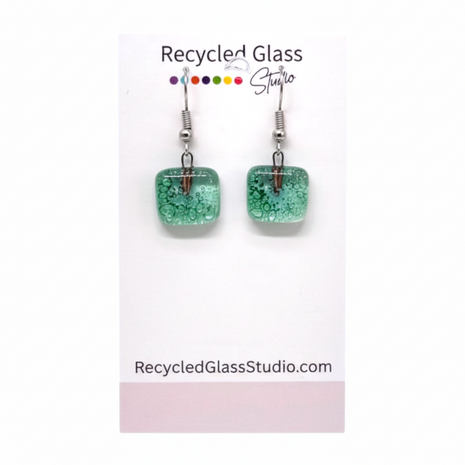 Green Bubbly Fused Glass Dangles