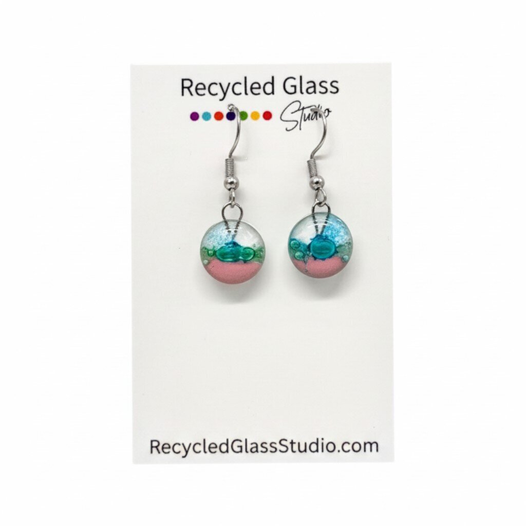 Blue|Green|Pink Fused Glass Dangles