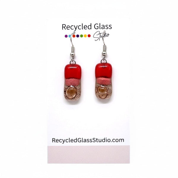 Red|Pink|Gold Fused Glass Dangles