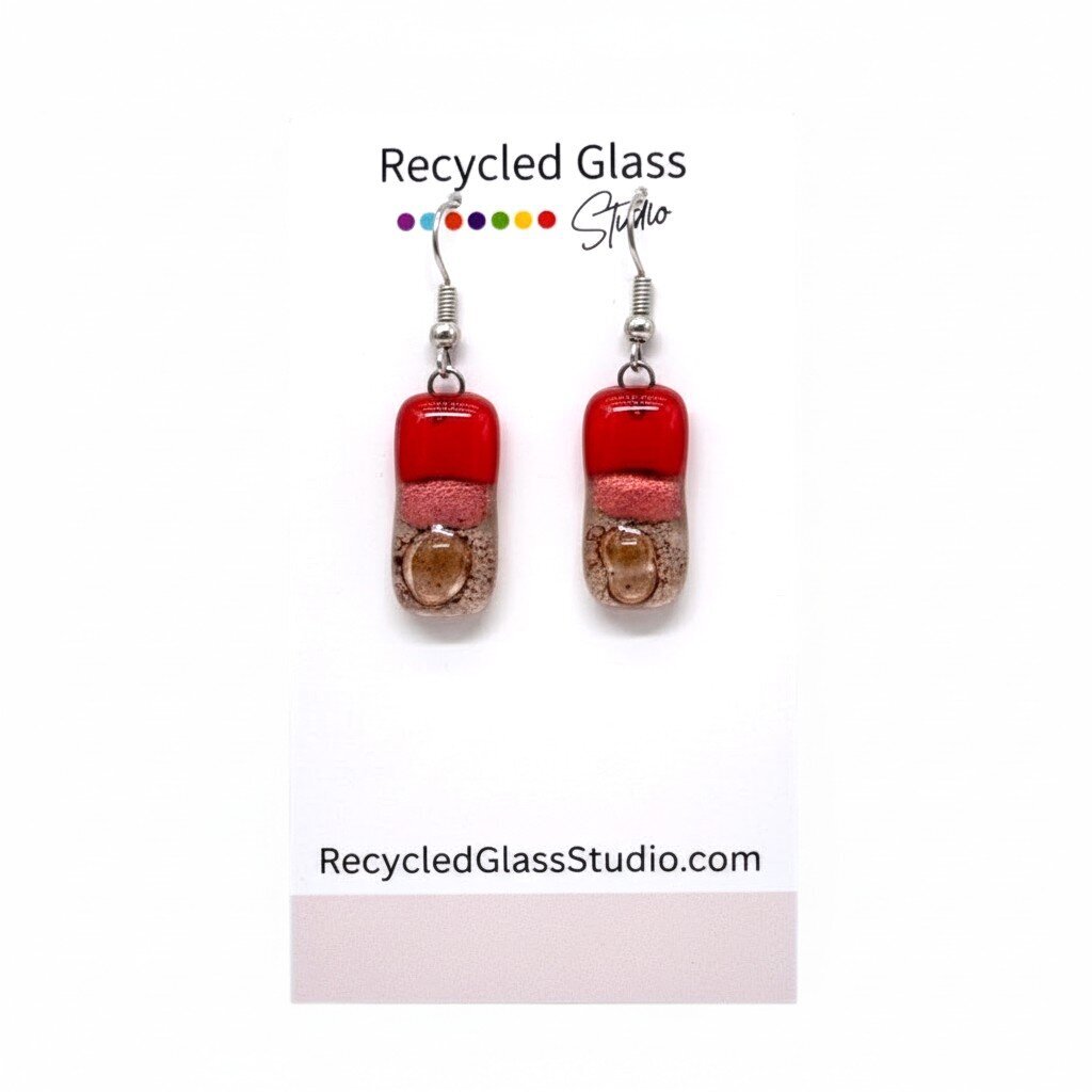 Red|Pink|Gold Fused Glass Dangles