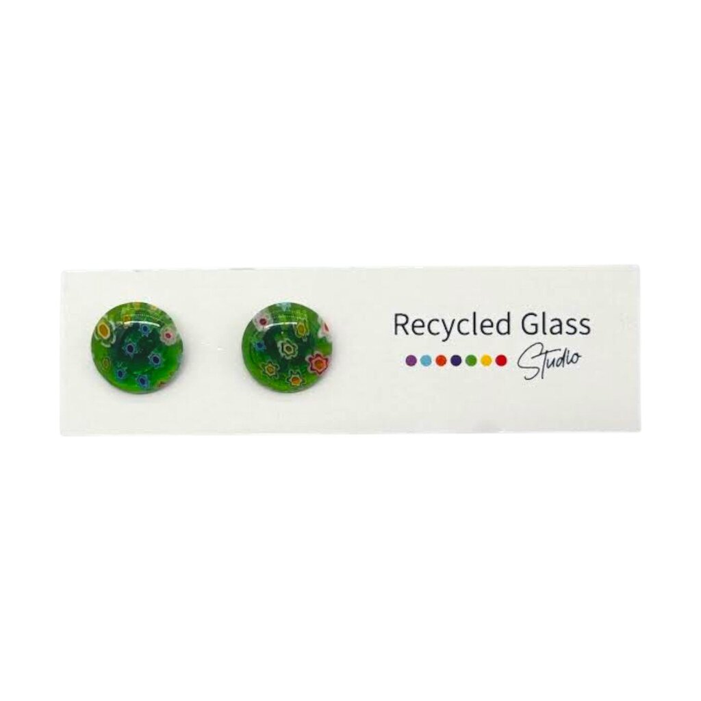 Green Millefiori Tile Post Earring