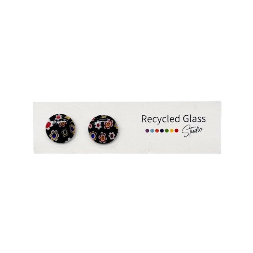 Black Millefiori Tile Post Earring