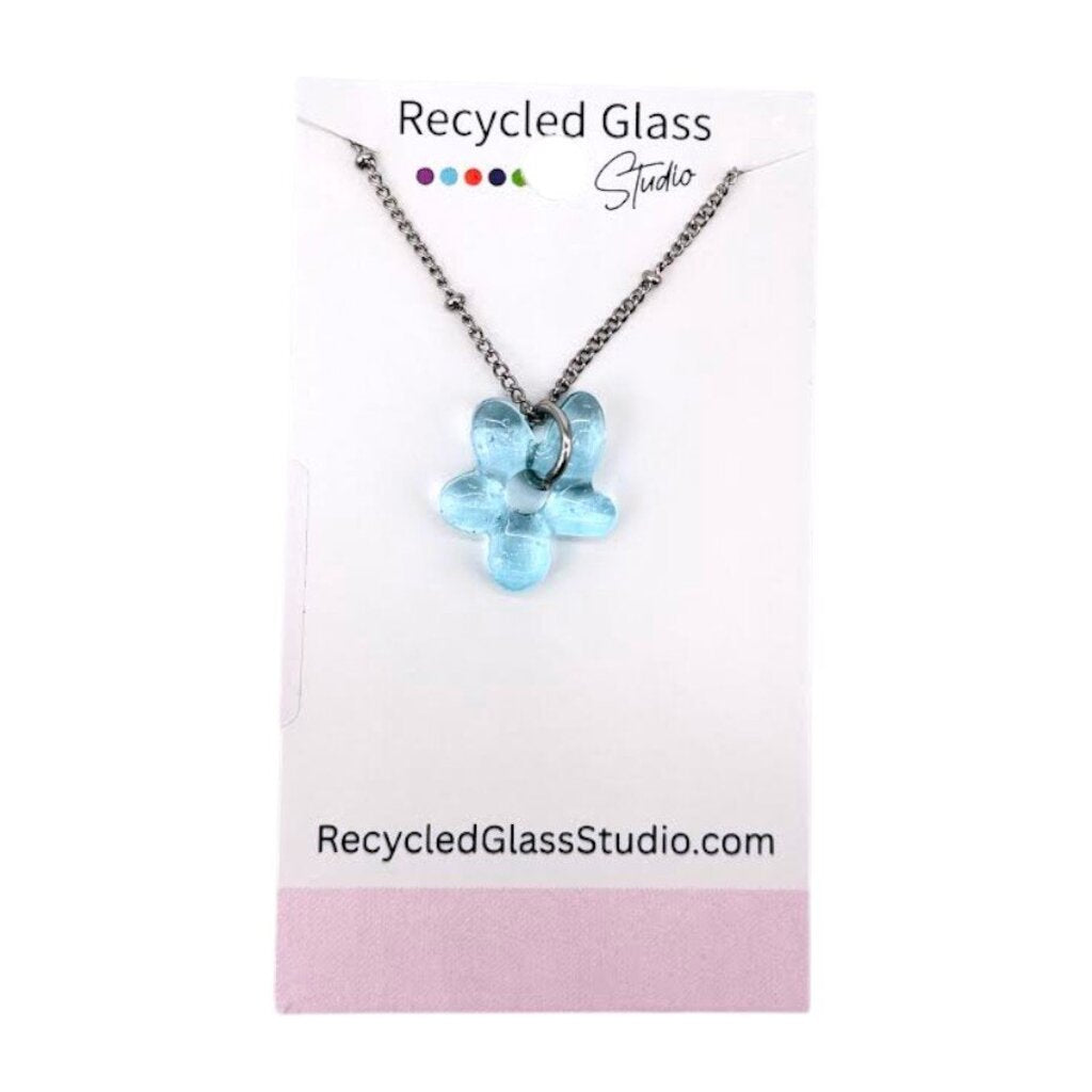 Blue Transparent Flower Fused Glass Necklace