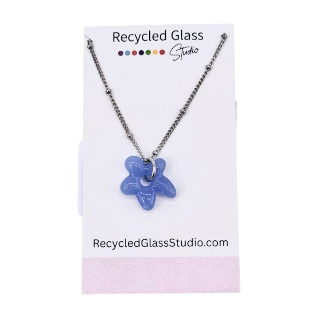 Blue Flower Fused Glass Necklace