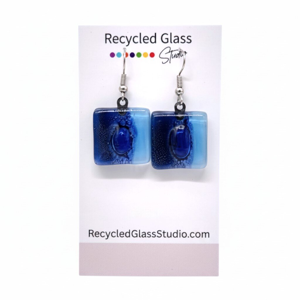 Blues Bubbly Fused Glass Dangles