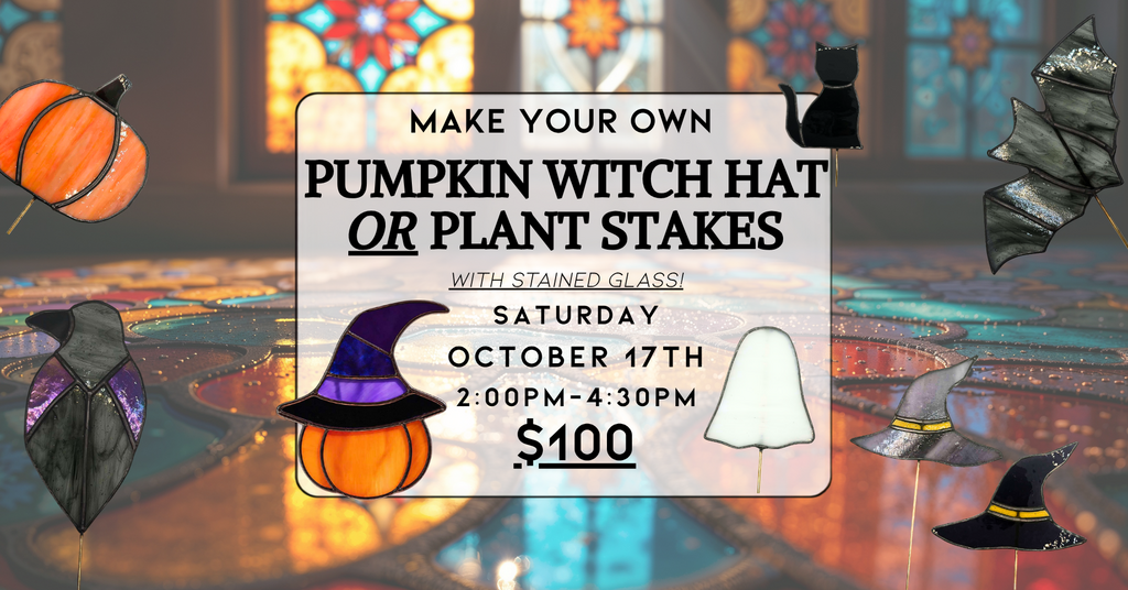 10/17 Stained Glass Pumpkin witch hat OR Plant Stakes!