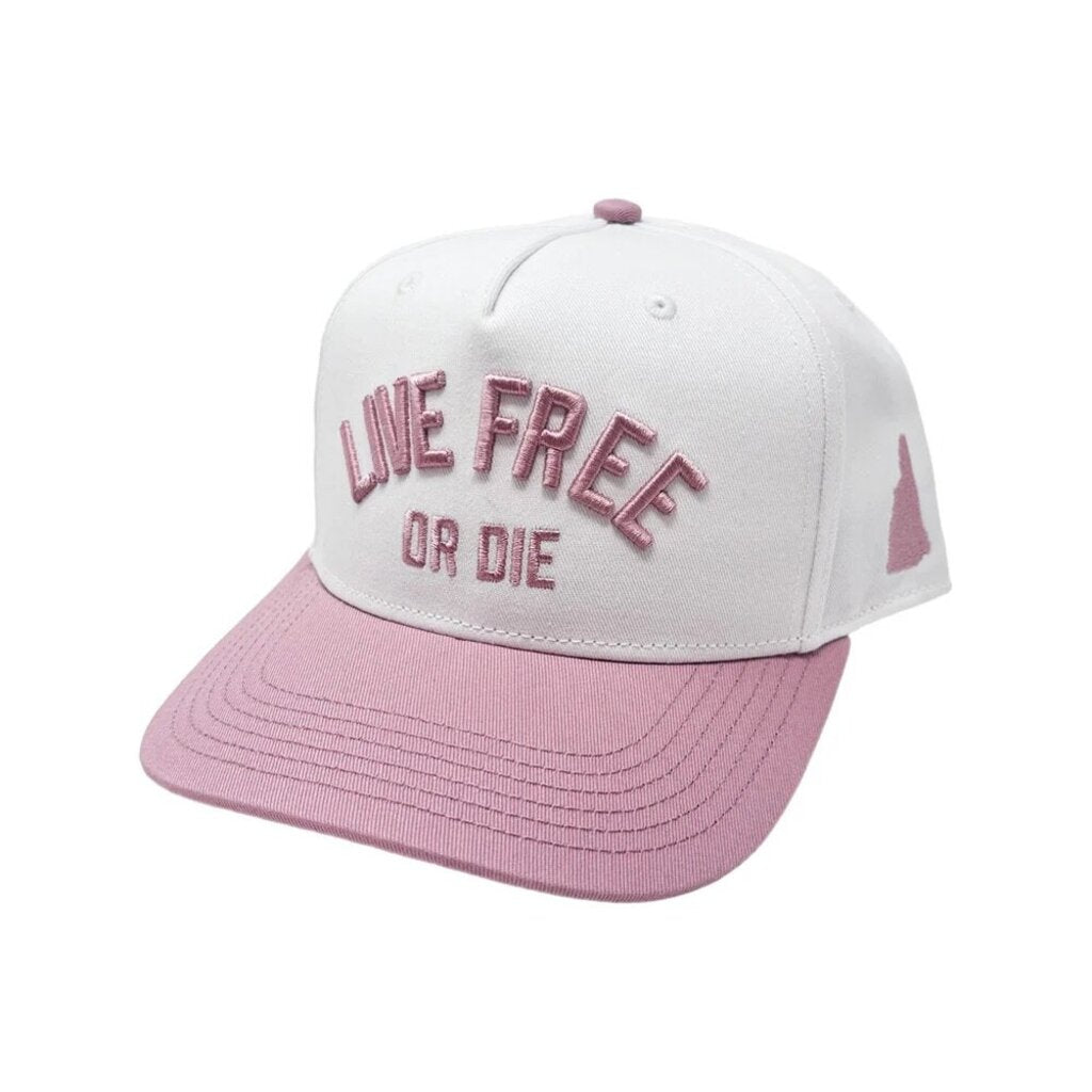 Live Free or Die NH Hat - White/Dusty Pink