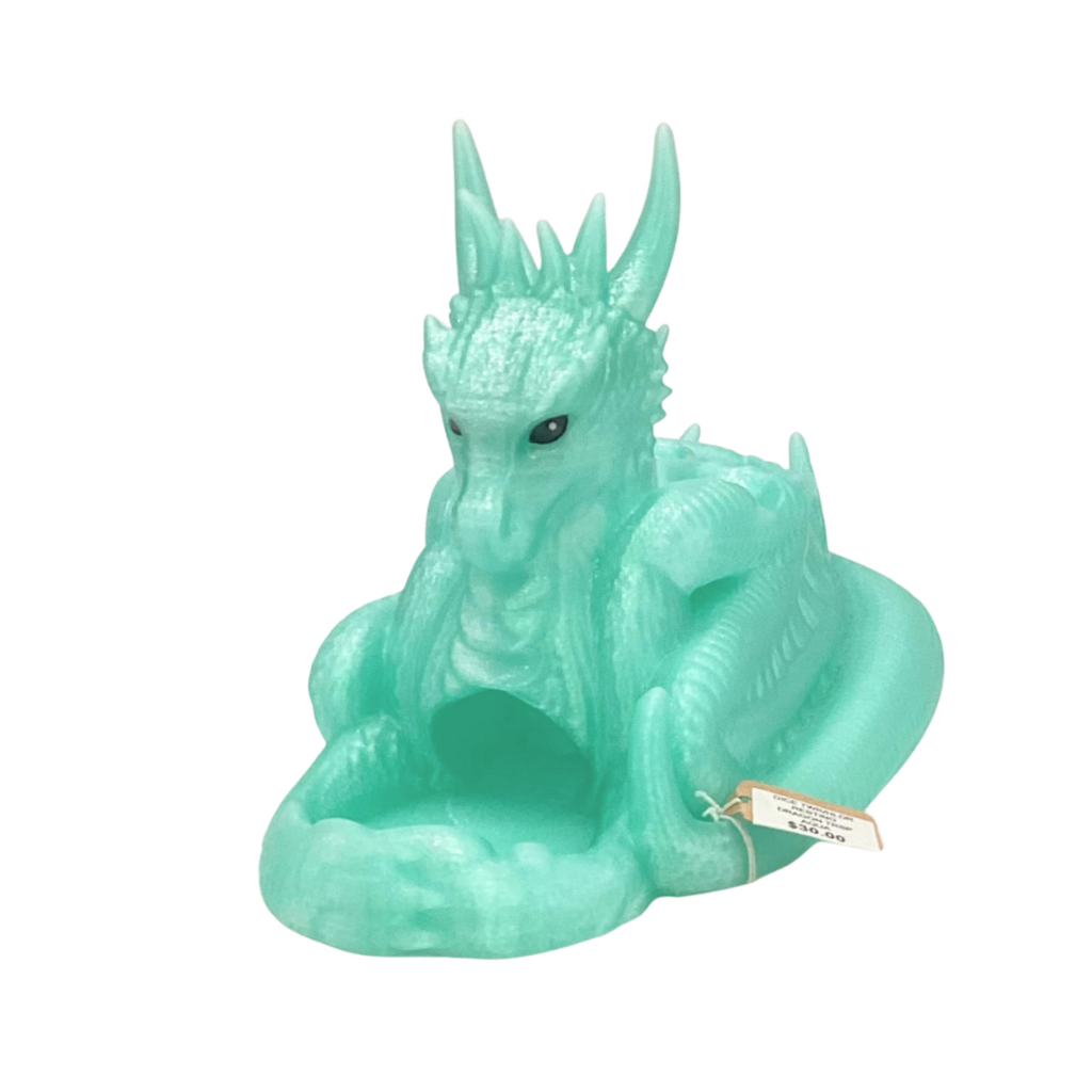 DICE TWR/HLDR RESTING DRAGON TRANSPARENT AQUA