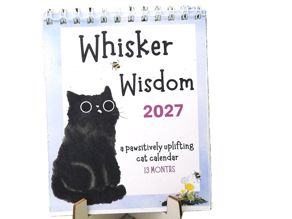 Whisker Wisdom 2027 Mini Cat Calendar w/ wooden stand