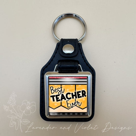 BEST TEACHER VINYL KEYCHAIN SQUARE