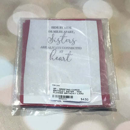 SISTER - PINK FLOWER BIRTHDAY CARD