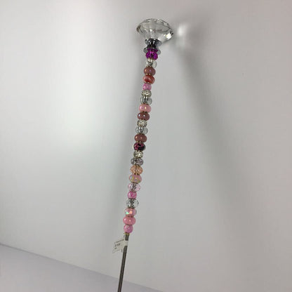 GARDEN FAIRY WANDS PINK WITH CLEAR CRYSTAL LG TOPPER 1260