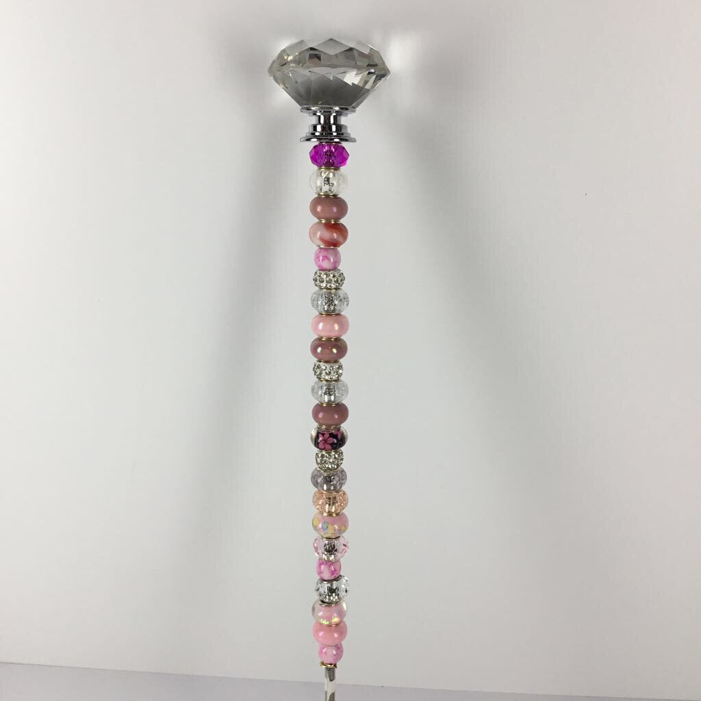 GARDEN FAIRY WANDS PINK WITH CLEAR CRYSTAL LG TOPPER 1260