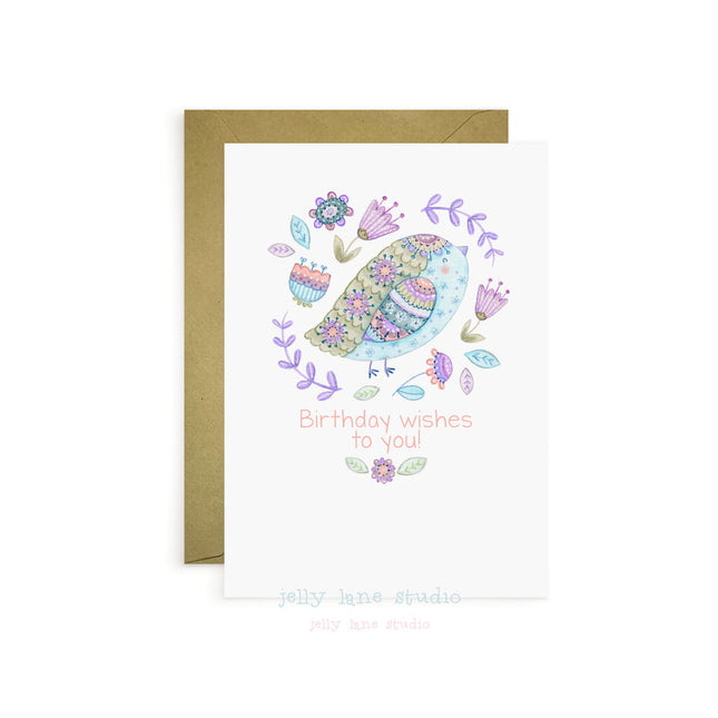 BLUE BIRD FLORAL A2 CARD